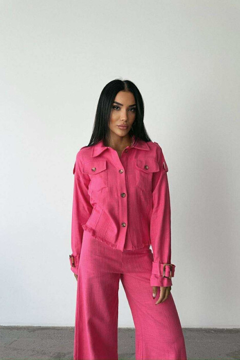 ONE COLOR BUTTONED JACKET+TROUSERS WOMEN SET PINK/ROZE - 4