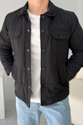 ONE COLOR BUTTONED MEN JACKET BLACK/ E ZEZE 