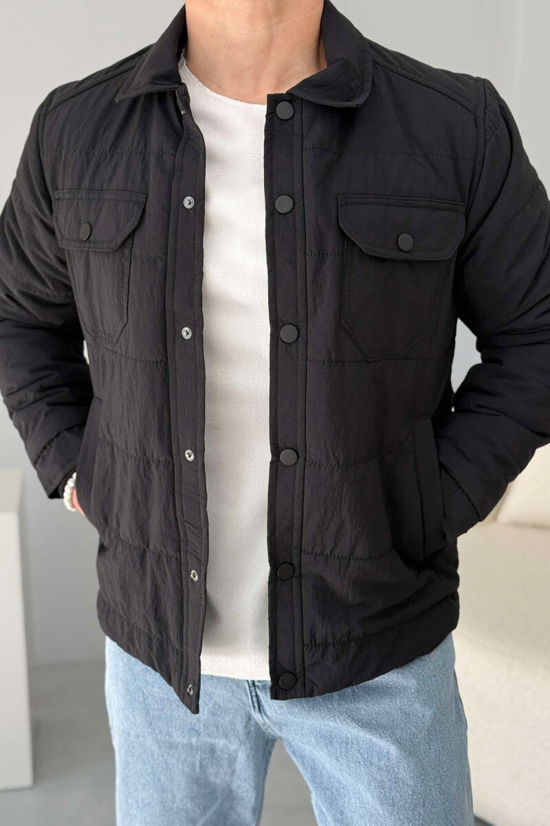 ONE COLOR BUTTONED MEN JACKET BLACK/ E ZEZE - 1