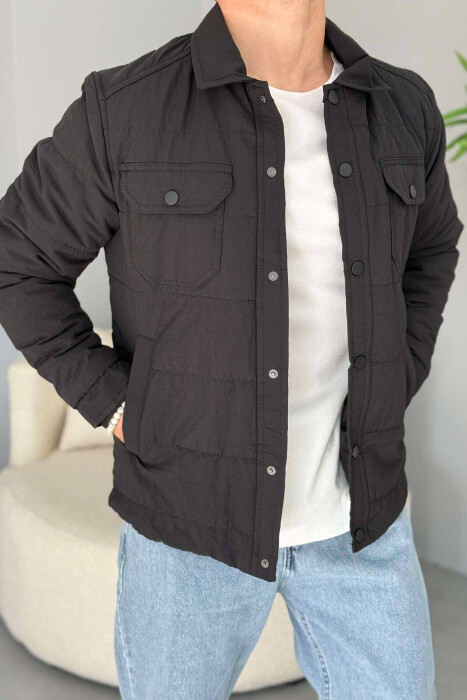 ONE COLOR BUTTONED MEN JACKET BLACK/ E ZEZE - 4