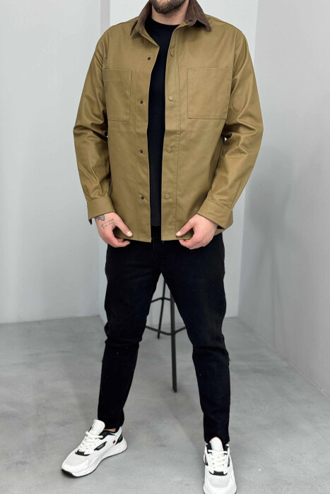 ONE COLOR BUTTONED MEN JACKET BROWN/KAFE - KLAUDIO FASHION