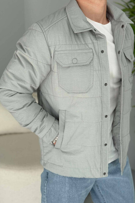 ONE COLOR BUTTONED MEN JACKET GREY/GRI - 4