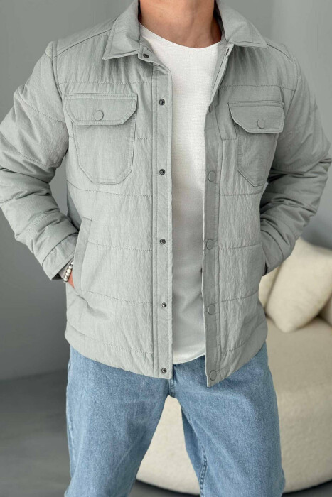 ONE COLOR BUTTONED MEN JACKET GREY/GRI - 5