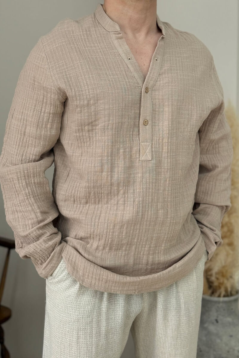 ONE COLOR BUTTONED MEN SHIRT BEIGE/BEZHE - 2