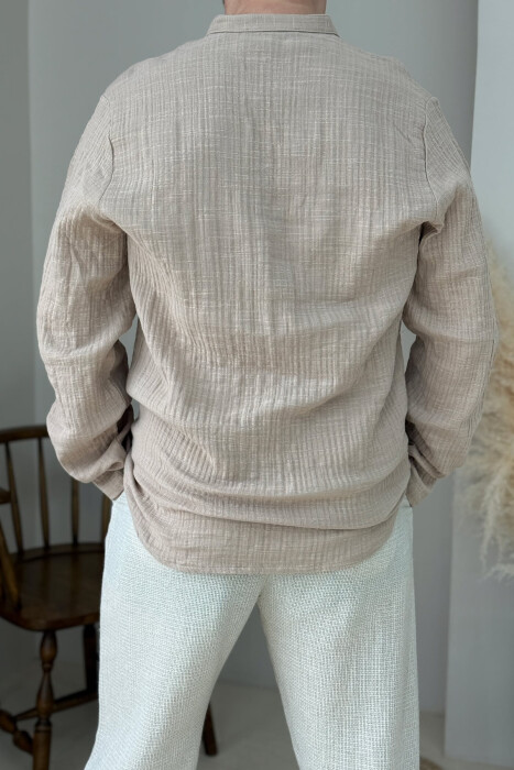 ONE COLOR BUTTONED MEN SHIRT BEIGE/BEZHE - 3