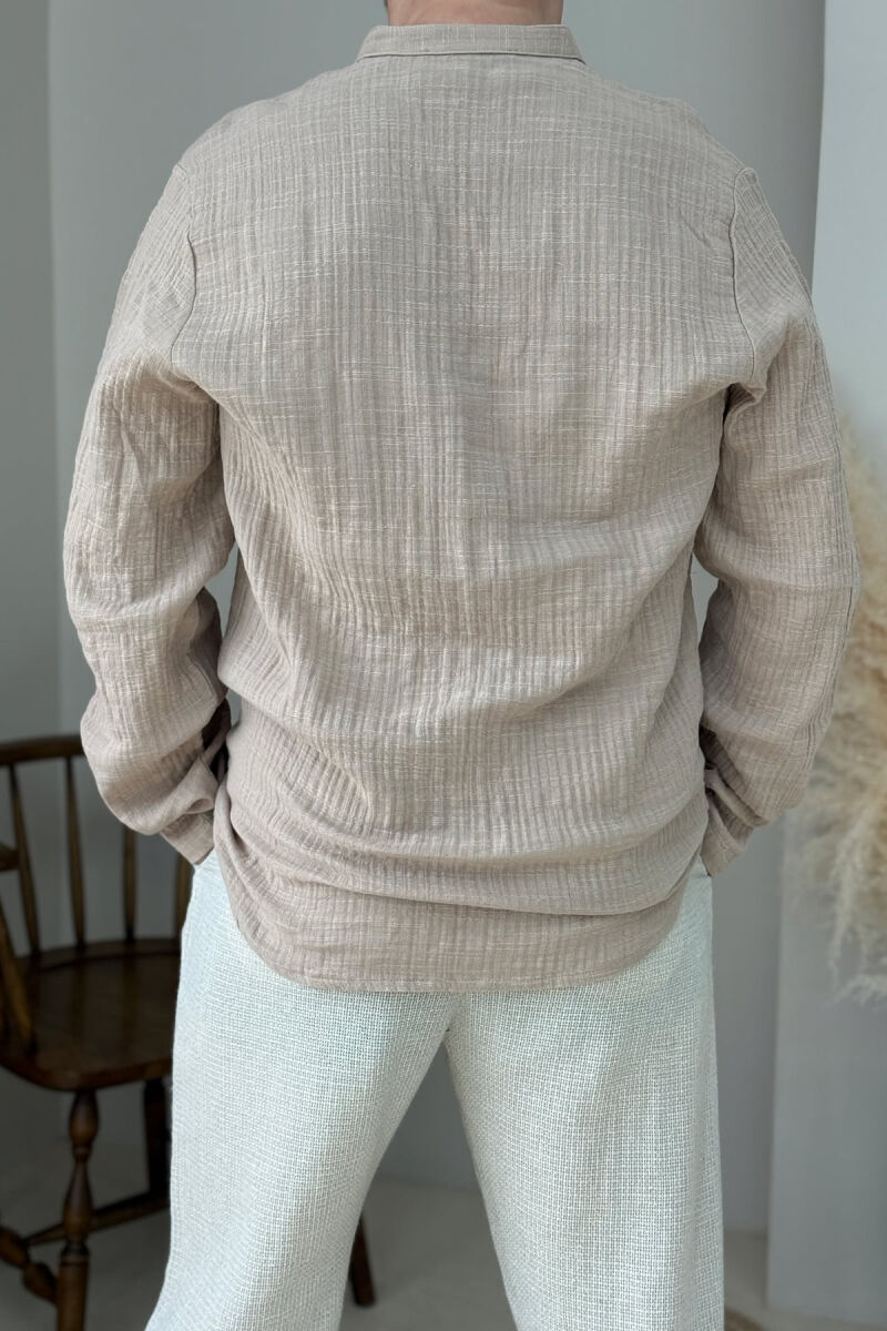 ONE COLOR BUTTONED MEN SHIRT BEIGE/BEZHE - 3