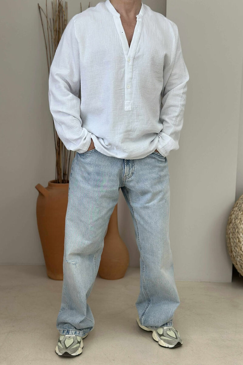ONE COLOR BUTTONED MEN SWEATSHIRT WHITE-E BARDHE - 1