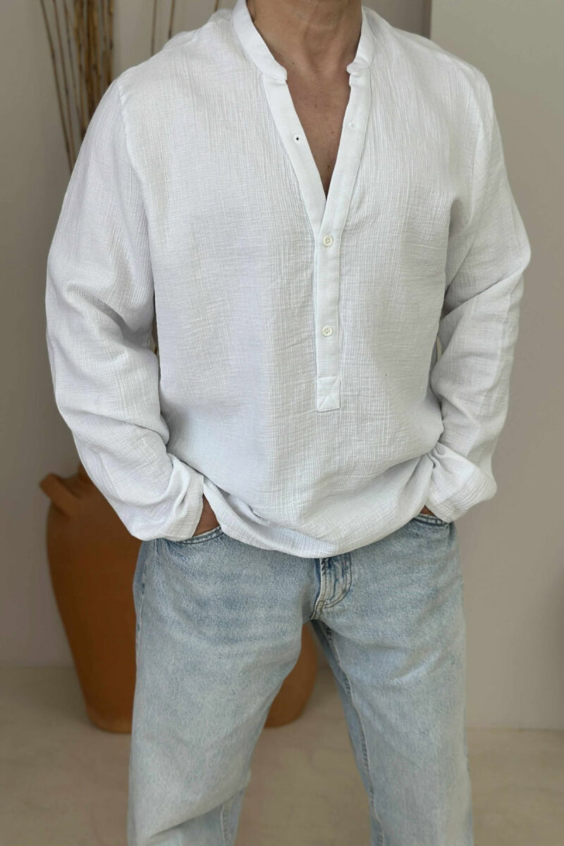 ONE COLOR BUTTONED MEN SWEATSHIRT WHITE-E BARDHE - 2