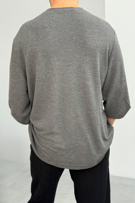ONE COLOR BUTTONED MEN T-SHIRT DARK GREY/GEE - 3