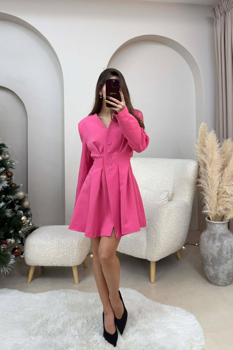 ONE COLOR BUTTONED SHORT WOMEN DRESS FUCHSIA/CIKLAMI - 2