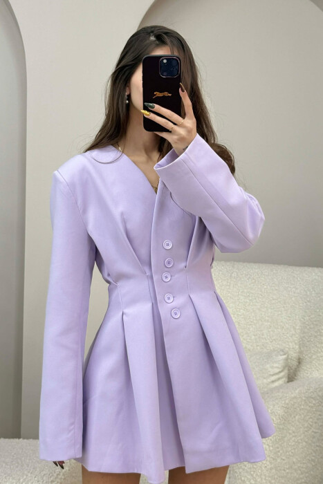 ONE COLOR BUTTONED SHORT WOMEN DRESS LIGHT PURPLE/LEZB 