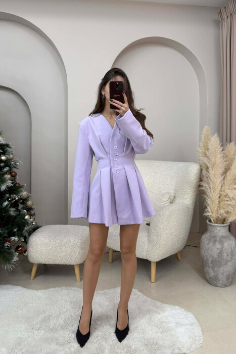 ONE COLOR BUTTONED SHORT WOMEN DRESS LIGHT PURPLE/LEZB - KLAUDIO FASHION