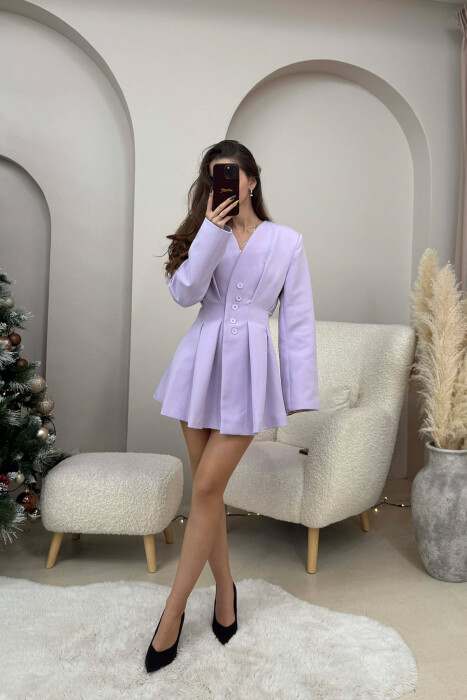 ONE COLOR BUTTONED SHORT WOMEN DRESS LIGHT PURPLE/LEZB - 4
