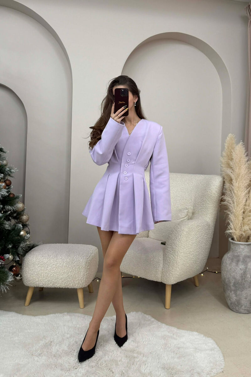 ONE COLOR BUTTONED SHORT WOMEN DRESS LIGHT PURPLE/LEZB - 4