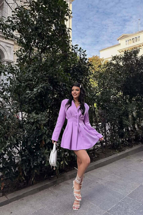 ONE COLOR BUTTONED SHORT WOMEN DRESS PURPLE/LEJLA - 1