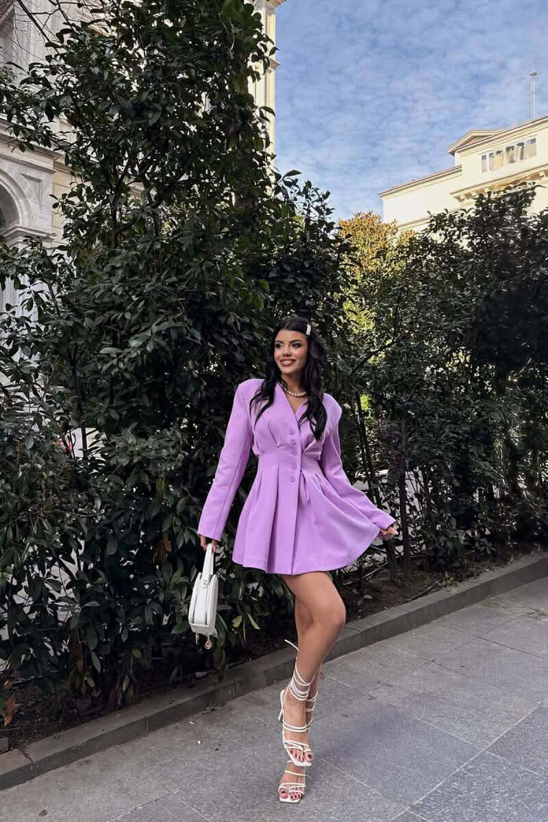 ONE COLOR BUTTONED SHORT WOMEN DRESS PURPLE/LEJLA - 1
