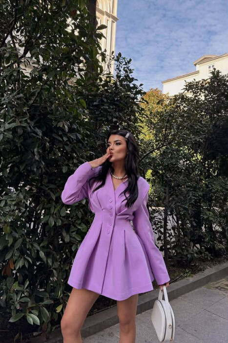 ONE COLOR BUTTONED SHORT WOMEN DRESS PURPLE/LEJLA - 2