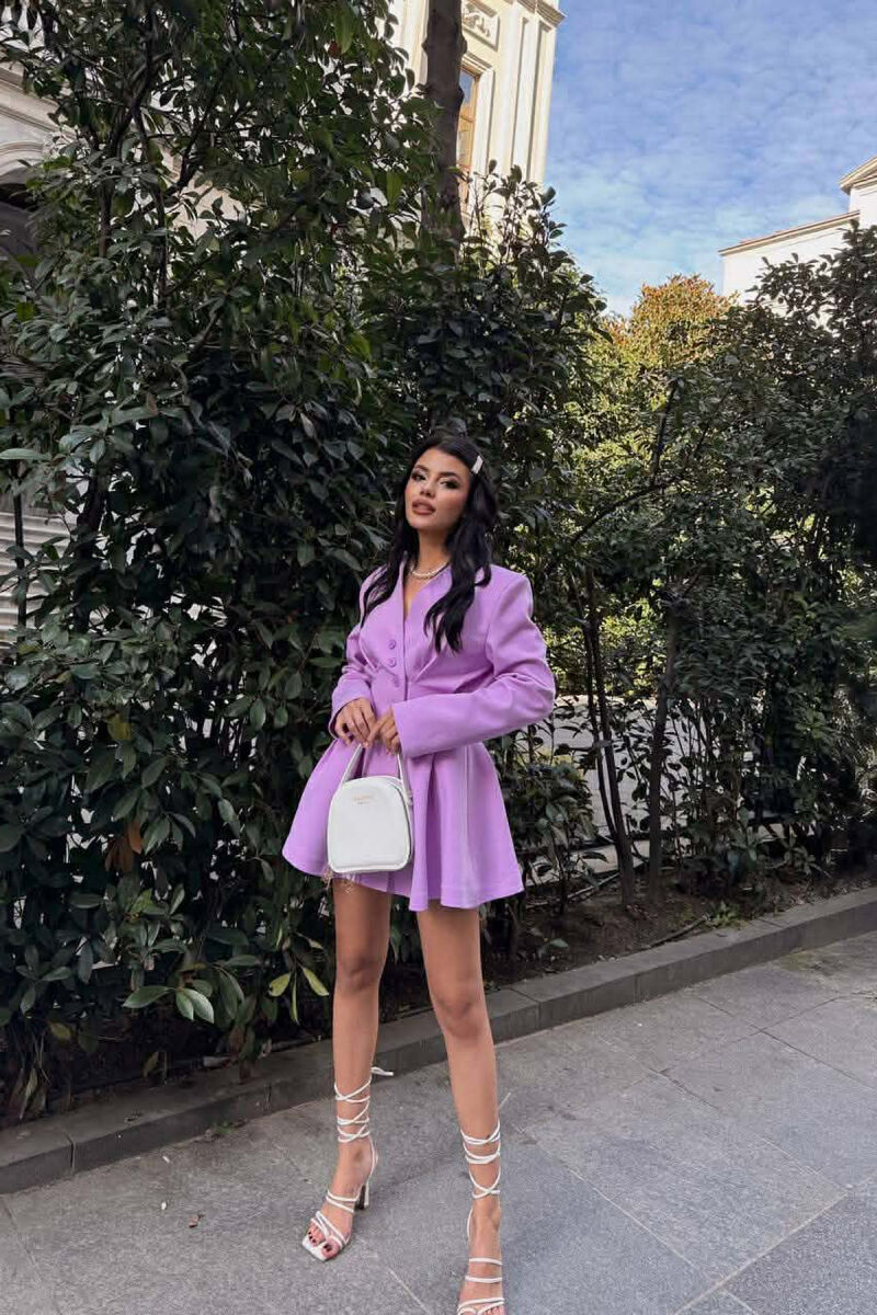 ONE COLOR BUTTONED SHORT WOMEN DRESS PURPLE/LEJLA - 4