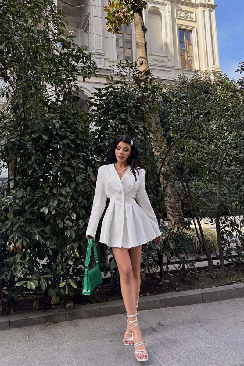 ONE COLOR BUTTONED SHORT WOMEN DRESS WHITE-E BARDHE - 1