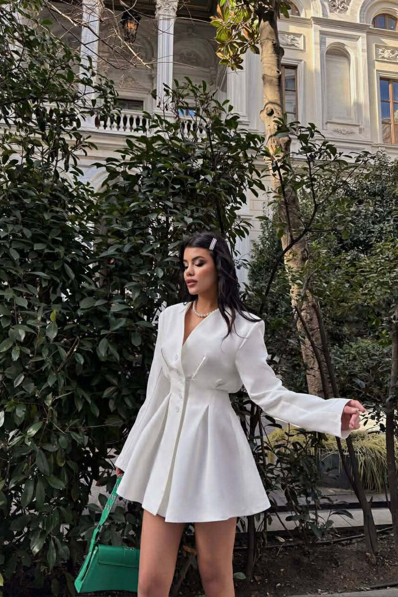 ONE COLOR BUTTONED SHORT WOMEN DRESS WHITE-E BARDHE - 2