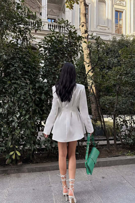 ONE COLOR BUTTONED SHORT WOMEN DRESS WHITE-E BARDHE - 3