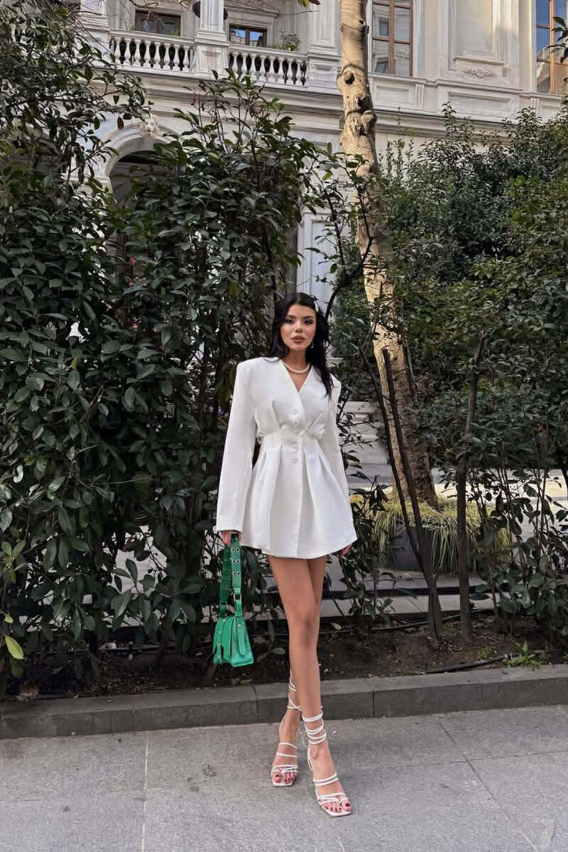 ONE COLOR BUTTONED SHORT WOMEN DRESS WHITE-E BARDHE - 4