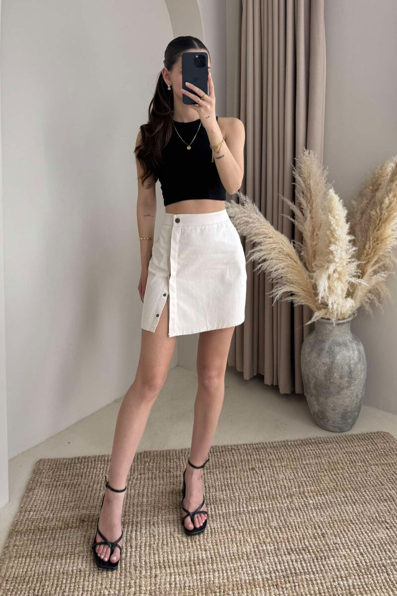 ONE COLOR BUTTONED SHORT WOMEN SKIRT CREAM/KREM - 1