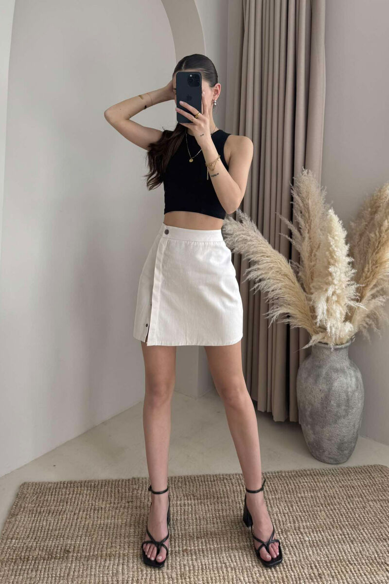 ONE COLOR BUTTONED SHORT WOMEN SKIRT CREAM/KREM - 2