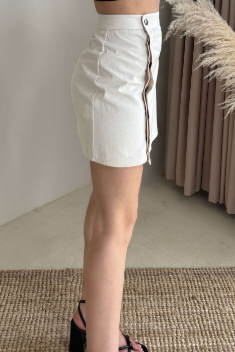 ONE COLOR BUTTONED SHORT WOMEN SKIRT CREAM/KREM - 5