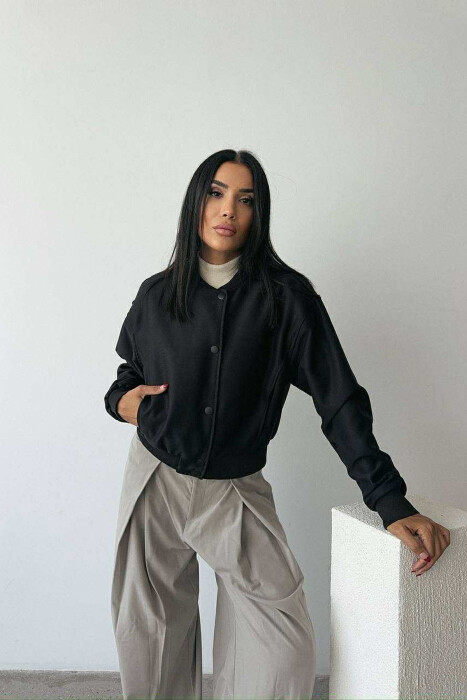 ONE COLOR BUTTONED SIMPLE WOMEN JACKET BLACK/ E ZEZE 