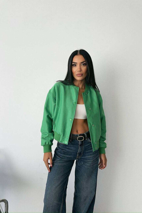 ONE COLOR BUTTONED SIMPLE WOMEN JACKET GREEN/JESHILE 