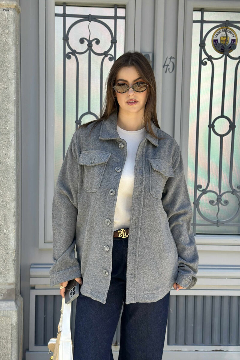 ONE COLOR BUTTONED SIMPLE WOMEN JACKET GREY/GRI - 1