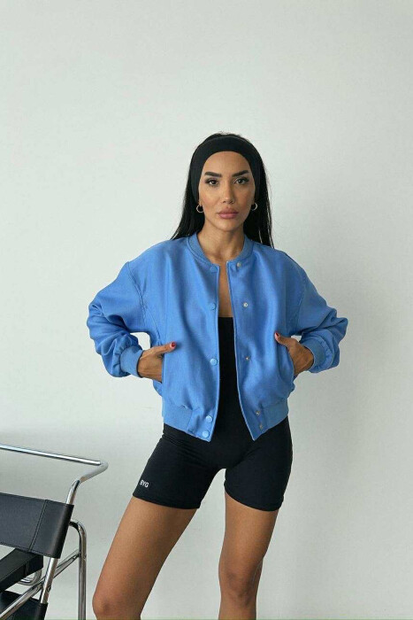 ONE COLOR BUTTONED SIMPLE WOMEN JACKET LIGHTBLUE/BZ - 1