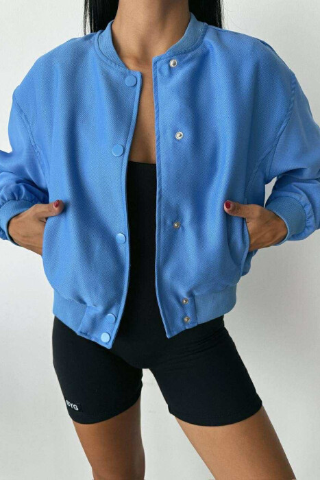 ONE COLOR BUTTONED SIMPLE WOMEN JACKET LIGHTBLUE/BZ - 2
