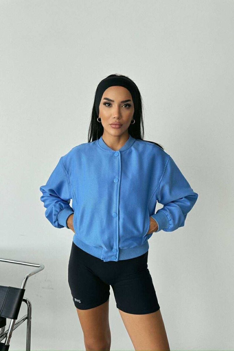 ONE COLOR BUTTONED SIMPLE WOMEN JACKET LIGHTBLUE/BZ - 3