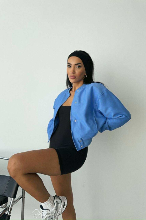 ONE COLOR BUTTONED SIMPLE WOMEN JACKET LIGHTBLUE/BZ - 4