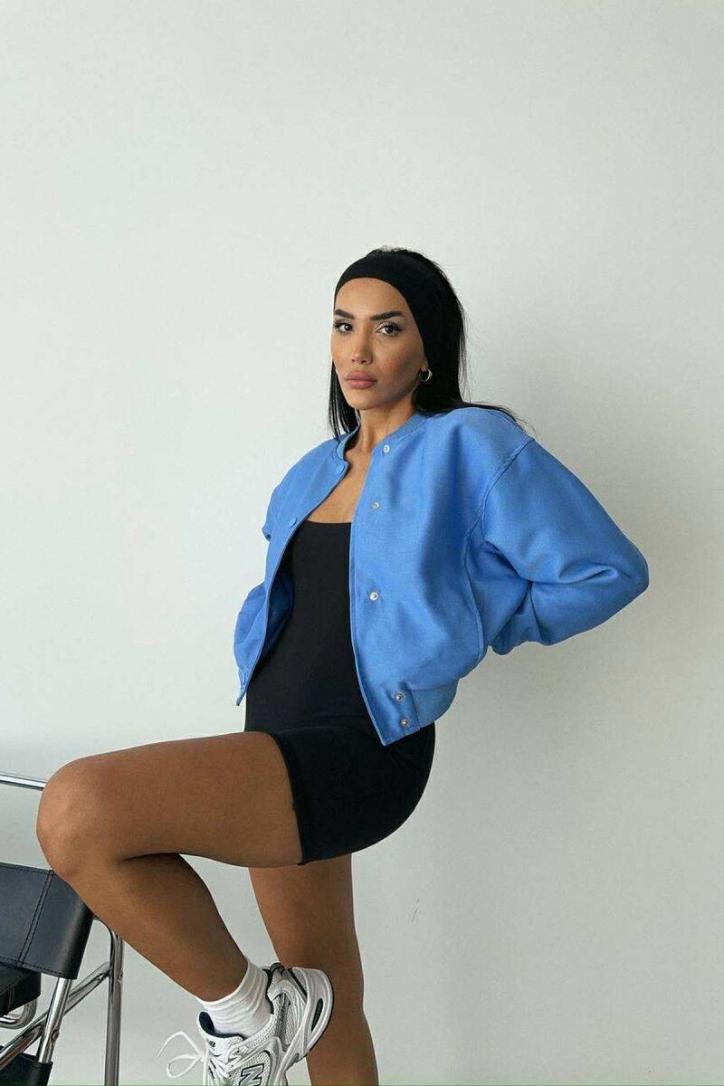 ONE COLOR BUTTONED SIMPLE WOMEN JACKET LIGHTBLUE/BZ - 4