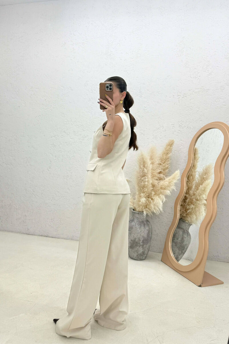 ONE COLOR BUTTONED VEST + TROUSERS WOMAN SET BEIGE/BEZHE - 2