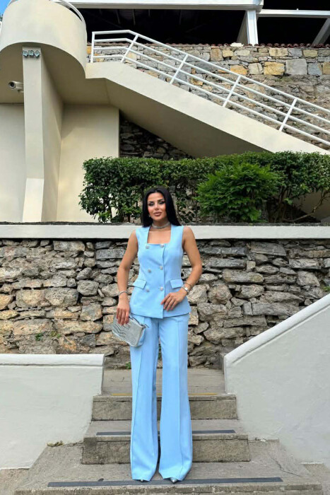 ONE COLOR BUTTONED VEST + TROUSERS WOMAN SET LIGHTBLUE/BZ 