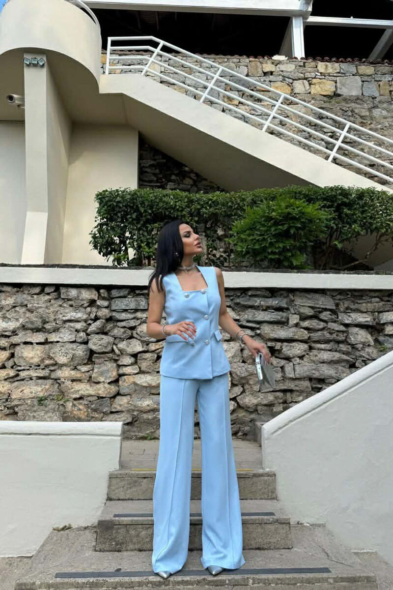 ONE COLOR BUTTONED VEST + TROUSERS WOMAN SET LIGHTBLUE/BZ - 2