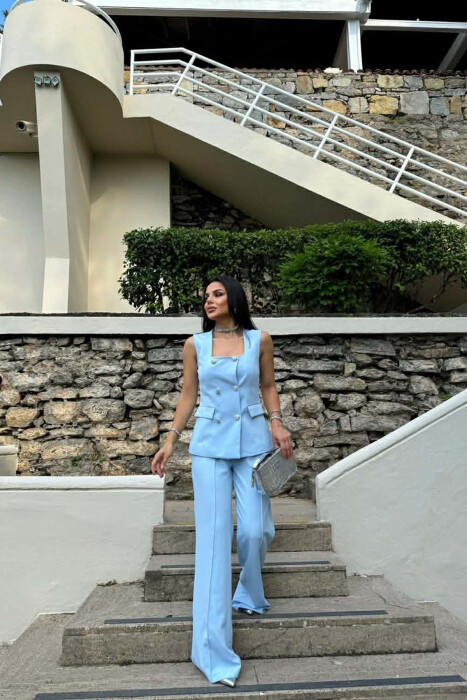 ONE COLOR BUTTONED VEST + TROUSERS WOMAN SET LIGHTBLUE/BZ - 3