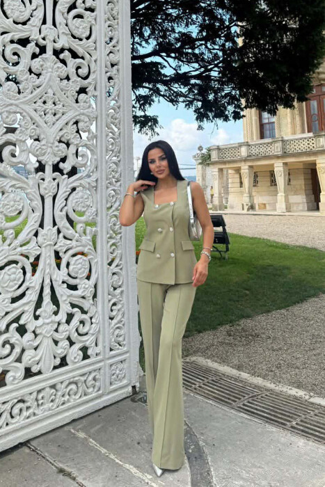 ONE COLOR BUTTONED VEST + TROUSERS WOMAN SET MINT/MENTE - 2