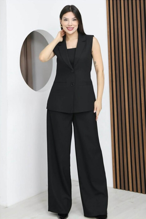 ONE COLOR BUTTONED VEST+ TROUSERS WOMAN TWO PIECE ST BLACK/ E ZEZE - KLAUDIO FASHION