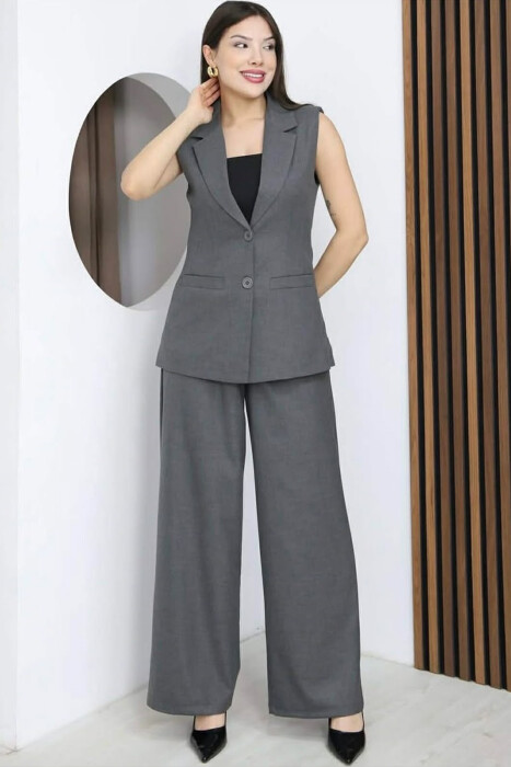ONE COLOR BUTTONED VEST+ TROUSERS WOMAN TWO PIECE ST GREY/GRI - 1