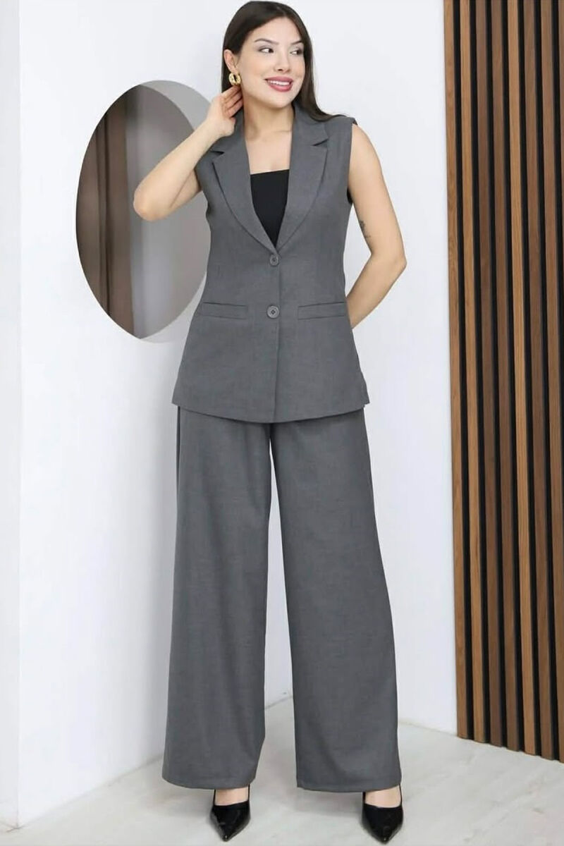 ONE COLOR BUTTONED VEST+ TROUSERS WOMAN TWO PIECE ST GREY/GRI - 1