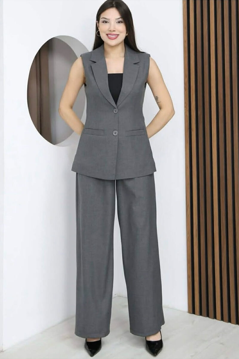 ONE COLOR BUTTONED VEST+ TROUSERS WOMAN TWO PIECE ST GREY/GRI - 2