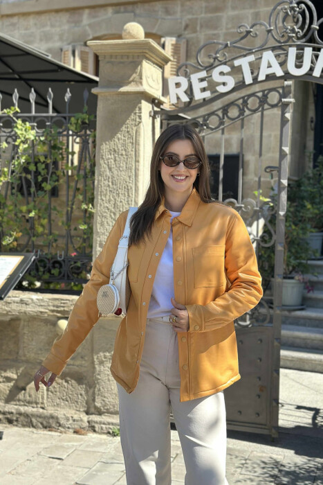 ONE COLOR BUTTONED WARM WOMEN JACKET MUSTARD/MUSTARDE 