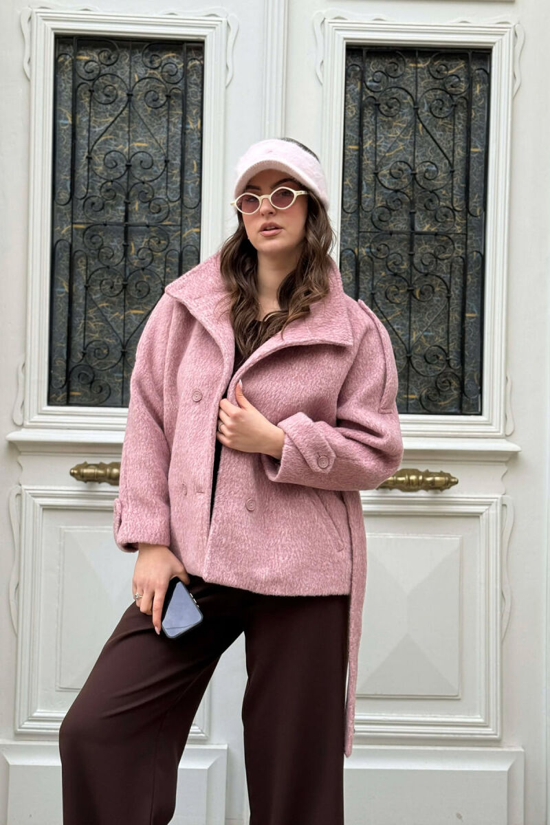 ONE COLOR BUTTONED WOMAN COAT WITH BELT VINEGAR/UTHULL - 1