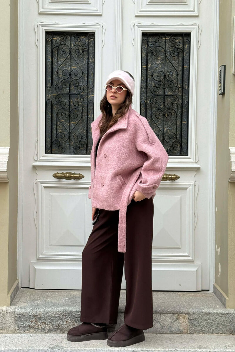 ONE COLOR BUTTONED WOMAN COAT WITH BELT VINEGAR/UTHULL - 4