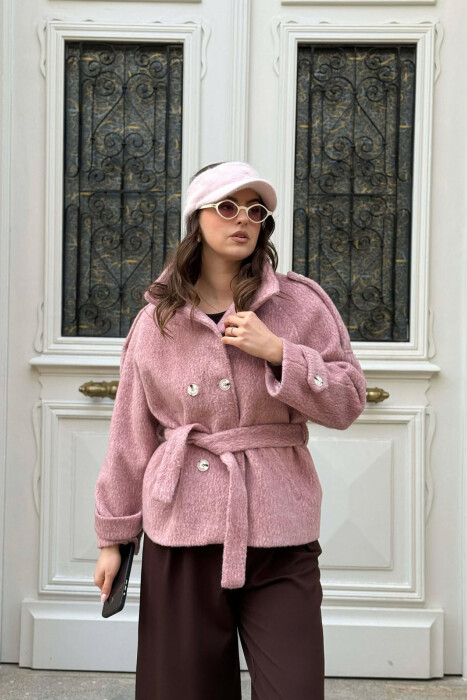 ONE COLOR BUTTONED WOMAN COAT WITH BELT VINEGAR/UTHULL - 1